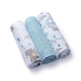 BabyOno Natural Bamboo, naturalne pieluszki bambusowe, 70 x 70 cm, niebieskie, 3 sztuki - miniaturka zdjęcia produktu