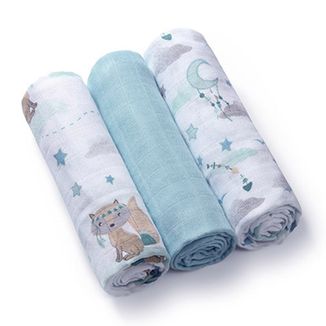 BabyOno Natural Bamboo, naturalne pieluszki bambusowe, 70 x 70 cm, niebieskie, 3 sztuki - zdjęcie produktu