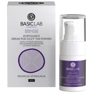 BasicLab Esteticus, korygujące serum pod oczy i na powieki z 0,03% czystego retinalu, na noc, 15 ml - zdjęcie produktu