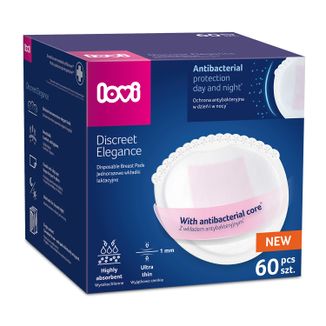 Lovi Discreet Elegance, wkładki laktacyjne, antybakteryjne, białe, 60 sztuk USZKODZONE OPAKOWANIE - zdjęcie produktu