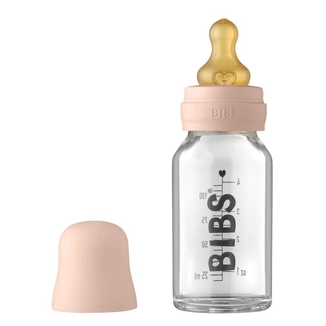 Bibs Baby Glass Bottle, butelka szklana ze smoczkiem kauczukowym o wolnym przepływie, Blush, od urodzenia, 110 ml - zdjęcie produktu