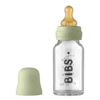 Bibs Baby Glass Bottle, butelka szklana ze smoczkiem kauczukowym o wolnym przepływie, Sage, od urodzenia, 110 ml - zdjęcie produktu