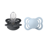 Bibs Supreme, smoczek uspokajający, silikonowy, symetryczny, rozmiar 1, Iron & Baby Blue, od urodzenia, 2 sztuki - miniaturka zdjęcia produktu