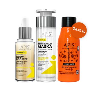 Zestaw Apis Ceramide Power, odżywczy glow booster, 30 ml + odbudowująca maska na noc, 50 ml + mandarynkowy żel pod prysznic, 50 ml gratis - zdjęcie produktu