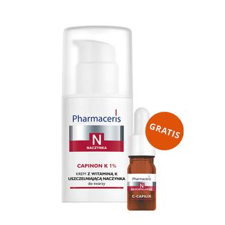 Pharmaceris N Capinon K 1%, krem z witaminą K uszczelniającą naczynka, 30 ml + koncentrat z witaminą C 1200 mg, wzmacniająco-wygładzający, 5 ml gratis - zdjęcie produktu