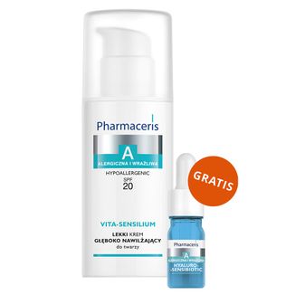 Pharmaceris A Vita-Sensilium, lekki krem głęboko nawilżający do twarzy, skóra alergiczna i wrażliwa SPF 20, 50 ml + Hyaluro-Sensibio, intensywnie nawilżające serum, 4 ml gratis - zdjęcie produktu