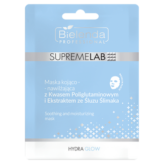 Bielenda Professional SupremeLAB Hydra Glow, maska kojąco-nawilżająca z  kwasem poliglutaminowym i ekstraktem ze śluzu ślimaka, 1 sztuka - zdjęcie produktu