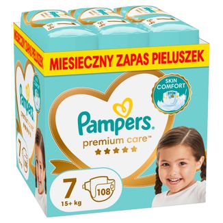 Pampers Premium Care, pieluchy, rozmiar 7, 15+ kg, 108 sztuk - zdjęcie produktu