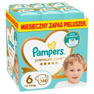 Pampers Premium Care, pieluchy, rozmiar 6, 13-18 kg, 128 sztuk USZKODZONE OPAKOWANIE - zdjęcie produktu