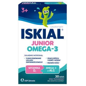 Iskial Junior Omega-3, żelki dla dzieci od 3 lat, smak truskawkowy, 30 sztuk USZKODZONE OPAKOWANIE - zdjęcie produktu