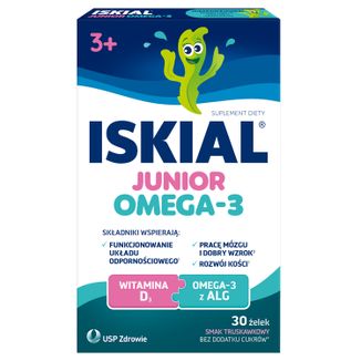 Iskial Junior Omega-3, żelki dla dzieci od 3 lat, smak truskawkowy, 30 sztuk - zdjęcie produktu