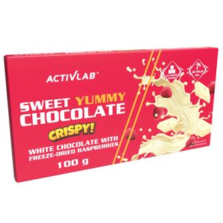 ActivLab Sweet Yummy Chocolate Crispy, czekolada biała z liofilizowaną maliną, 100 g KRÓTKA DATA - zdjęcie produktu