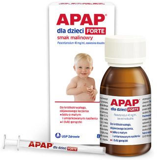 Apap dla dzieci Forte 40 mg/ml, zawiesina doustna, smak malinowy, 85 ml - zdjęcie produktu