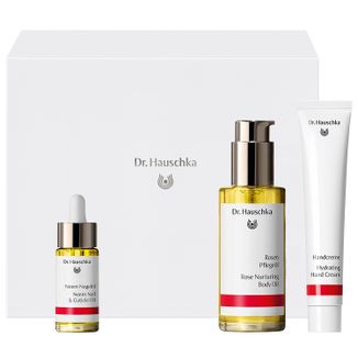 Zestaw Dr. Hauschka Beautiful body, nawilżający krem do rąk, 50 ml + olejek pielęgnacyjny do ciała, 75 ml + olejek do paznokci, 18 ml - zdjęcie produktu