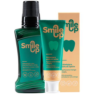 Zestaw SmileUp, wybielająca pasta do zębów, egzotyczne mango z miętą, 75 ml + odświeżający płyn do płukania jamy ustnej, egzotyczne mango z miętą, 250 ml USZKODZONE OPAKOWANIE - zdjęcie produktu
