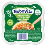 BoboVita Obiadek, makaron gwiazdki z szynką w sosie pomidorowym, 250 g - miniaturka zdjęcia produktu