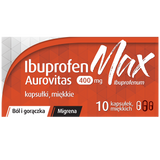 Ibuprofen Max Aurovitas 400 mg, 10 kapsułek miękkich - miniaturka zdjęcia produktu