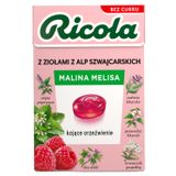 Ricola Malina i Melisa, szwajcarskie cukierki ziołowe, bez cukru, 27,5 g - miniaturka zdjęcia produktu