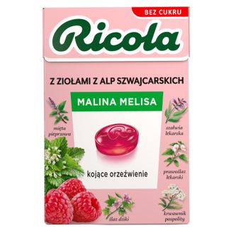 Ricola Malina i Melisa, szwajcarskie cukierki ziołowe, bez cukru, 27,5 g - zdjęcie produktu