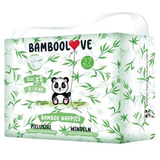 Bamboolove, pieluchy jednorazowe z włóknem bambusowym, rozmiar XS Newborn, 2-4 kg, 27 sztuk USZKODZONE OPAKOWANIE - zdjęcie produktu