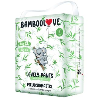Bamboolove Lovely Pants, pieluchomajtki jednorazowe dla dzieci, z włóknem bambusowym, rozmiar XL, 12+ kg, 16 sztuk - zdjęcie produktu