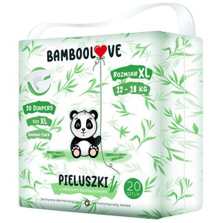 Bamboolove, pieluchy jednorazowe z włóknem bambusowym, rozmiar XL, 12-18 kg, 20 sztuk - zdjęcie produktu