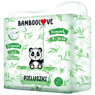 Bamboolove, pieluchy jednorazowe z włóknem bambusowym, rozmiar L, 9-14 kg, 21 sztuk - zdjęcie produktu