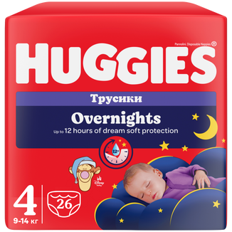 Huggies Overnights, pieluchomajtki, Disney, rozmiar 4, 9-14 kg, Mega Pack, 26 sztuk - zdjęcie produktu