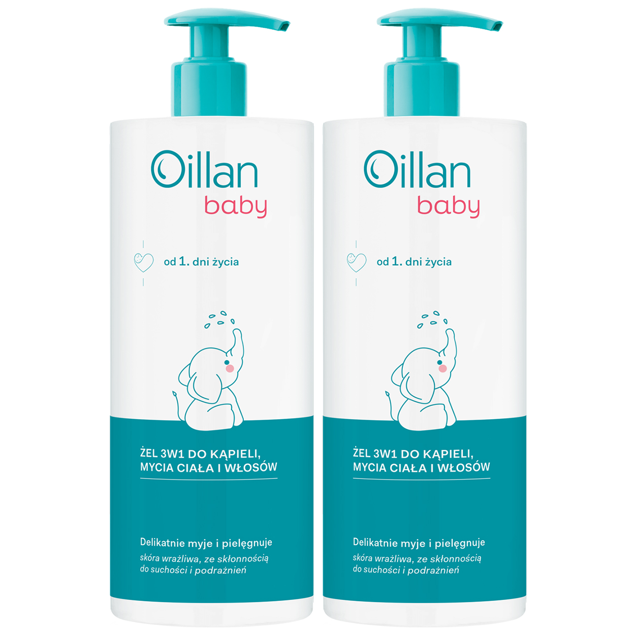 Oillan Zestaw Oillan Baby, żel do kąpieli, mycia ciała i włosów 3w1, od 1 dnia życia, 2 x 750 ml