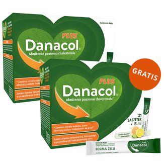 Danacol Plus, żel doustny, smak owoców cytrusowych, 15 ml x 21 saszetek + 15 ml x 21 saszetek gratis - zdjęcie produktu