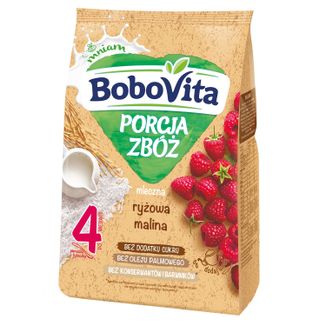 BoboVita Porcja Zbóż kaszka ryżowa, malina, mleczna, bez dodatku cukru, po 4 miesiącu, 210 g - zdjęcie produktu