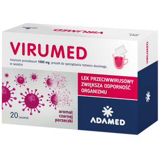 Virumed 1000 mg, proszek do sporządzania roztworu doustnego, aromat czarnej poprzeczki, 20 saszetek USZKODZONE OPAKOWANIE - zdjęcie produktu