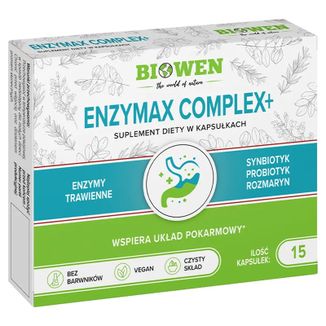 Biowen EnzyMax Complex+, enzymy trawienne, 15 kapsułek USZKODZONE OPAKOWANIE - zdjęcie produktu