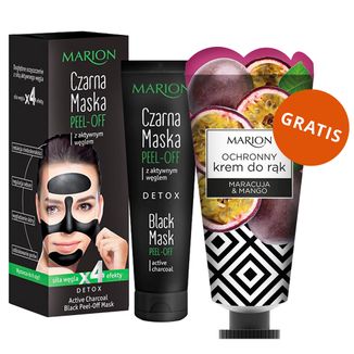 Marion Peel Off, maska czarna do twarzy peel-off z aktywnym węglem, 25 g + ochronny krem do rąk Maracuja & Mango, 50 ml gratis - zdjęcie produktu