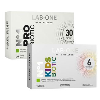 Zestaw Lab One No1 ProBiotic, 30 kapsułek + KidsBiotic, dla niemowląt i dzieci, 15 saszetek - zdjęcie produktu