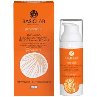 BasicLab Protecticus, tonująca emulsja ochronna, prewencja i antyoksydacja, SPF 50+ PA++++, 50 ml - zdjęcie produktu