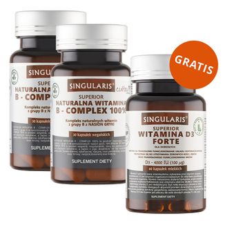 Zestaw Singularis Superior Naturalna Witamina B- Complex 100%, 2 x 30 kapsułek + Witamina D3 Forte 4000 IU, 60 kapsułek miękkich gratis - zdjęcie produktu