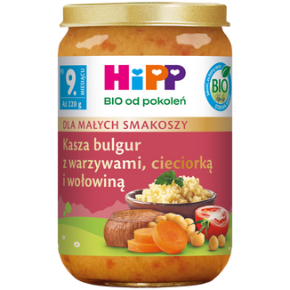 HiPP Danie Bio, kasza bulgur z warzywami, cieciorką i wołowiną, po 11 miesiącu, 220 g - zdjęcie produktu