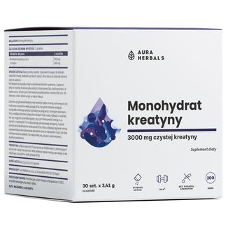 Aura Herbals Kreatyna, monohydrat, 30 saszetek x 3,41 g USZKODZONE OPAKOWANIE - zdjęcie produktu