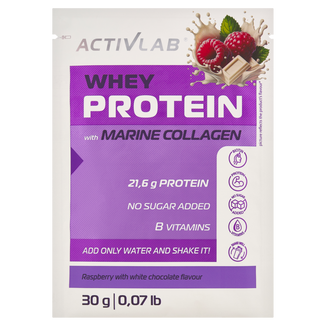 Activlab Pharma Whey Protein with Marine Collagen, białko, smak malina-biała czekolada, 30 g KRÓTKA DATA - zdjęcie produktu