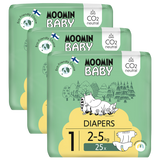 Moomin Baby, pieluchy, rozmiar 1, 2-5 kg, 75 sztuk USZKODZONE OPAKOWANIE - miniaturka zdjęcia produktu