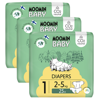 Moomin Baby, pieluchy, rozmiar 1, 2-5 kg, 75 sztuk - zdjęcie produktu