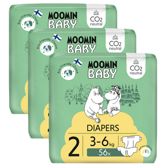 Moomin Baby, pieluchy, rozmiar 2, 3-6 kg, 168  sztuk USZKODZONE OPAKOWANIE - zdjęcie produktu