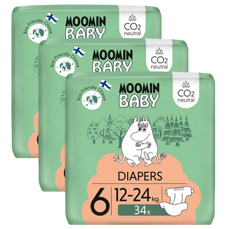 Moomin Baby, pieluchy, rozmiar 6, 12-24 kg, 102 sztuki USZKODZONE OPAKOWANIE - zdjęcie produktu