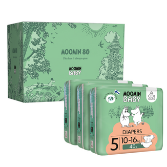 Moomin Baby, pieluchy, rozmiar 5, 10-16 kg, pudełko prezentowe, 120 sztuk USZKODZONE OPAKOWANIE - zdjęcie produktu