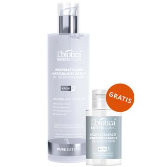 L'Biotica Estetic Clinic Pure, enzymatyczny żel mikrozłuszczający, 200 ml + oczyszczająco-rozświetlający płyn micelarny, 50 ml gratis - zdjęcie produktu