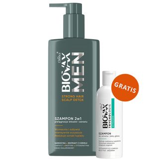 Biovax Men Strong Hair & Scalp Detox, szampon 2w1 do włosów i zarostu, 200 ml + szampon do włosów i skóry głowy, 50 ml gratis - zdjęcie produktu