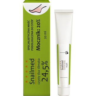 Snailmed Czysty Śluz Ślimaka 24,5%, głęboko nawilżająca maść podologiczna do stóp z naturalnym śluzem ślimaka, mocznikiem, olejkiem awokado, masłem shea oraz z witaminą E, 20 ml KRÓTKA DATA - zdjęcie produktu