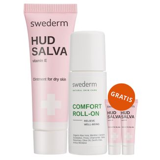 Zestaw Swederm Hudsalva, maść silnie natłuszczająca z witaminą E, skóra sucha, 100 ml + Swederm Comfort roll, 60 ml + Hudsalva maść z witaminą E, 2 x 8 ml gratis - zdjęcie produktu