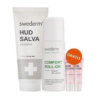 Zestaw Swederm Hudsalva Sensitive, maść silnie natłuszczająca, skóra sucha, 100 ml + Swederm Comfort roll, 60 ml + Hudsalva maść z witaminą E, 2 x 8 ml gratis - zdjęcie produktu